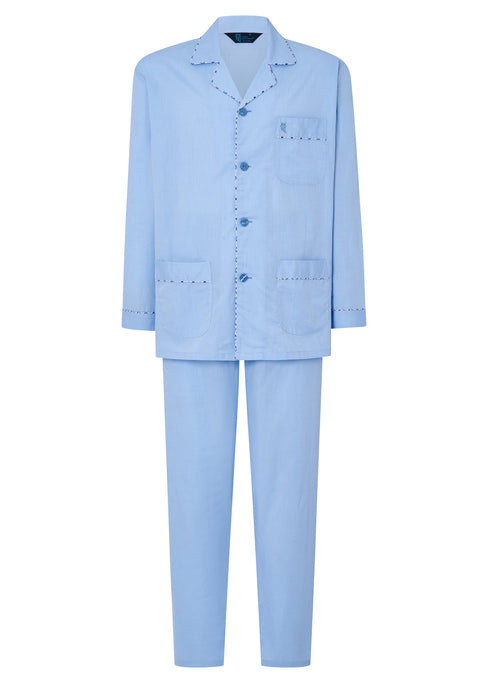 Pijama Hombre Largo Solapa Algodón Fil_à_Fil - Celeste 2987_30 - 76024116 - https://www.elbuhonocturno.com/