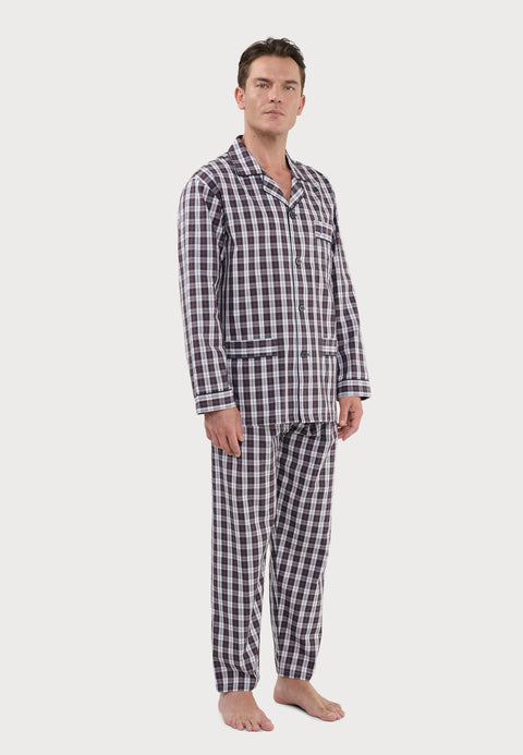Pijama Hombre Largo Solapa Algodón Popelín Cuadros - Rojo 2990_90 - 66991794 - https://www.elbuhonocturno.com/