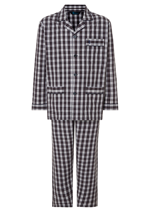 Pijama Hombre Largo Solapa Algodón Popelín Cuadros - Rojo 2990_90 - 24994889 - https://www.elbuhonocturno.com/