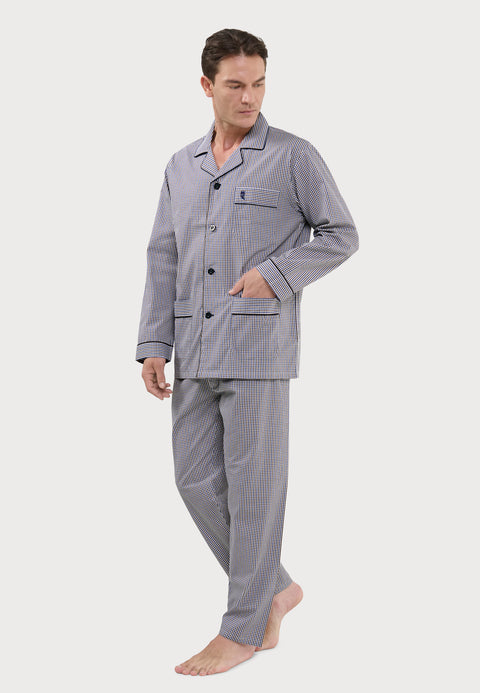 Pijama Hombre Largo Solapa Algodón Popelín Cuadros - Beige 2991_10 - 57596364 - https://www.elbuhonocturno.com/