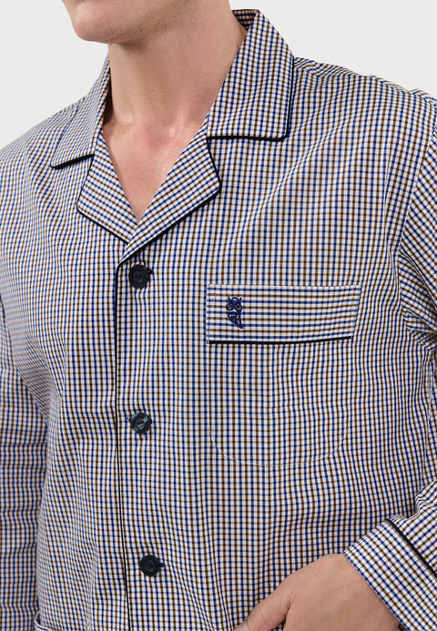 Pijama Hombre Largo Popelín Beige| El Búho Nocturno - 30935855 - https://www.elbuhonocturno.com/
