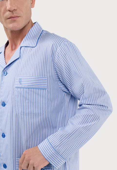 Pijama Hombre Largo Popelín Azul | El Búho Nocturno - 23549326 - https://www.elbuhonocturno.com/
