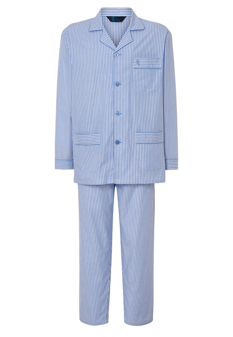 Pijama Hombre Largo Solapa Algodón Popelín Rayas - Azul 2993_36 - 78827766 - https://www.elbuhonocturno.com/