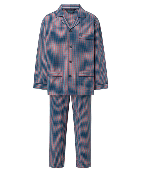 Pijama Hombre Largo Solapa Algodón Popelín Cuadros - Azul 2994_39