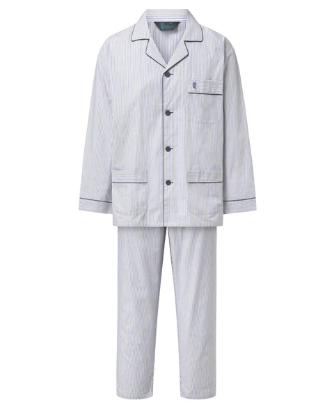Pijama Hombre Largo Solapa Algodón Popelín Rayas - Azul 2995_30
