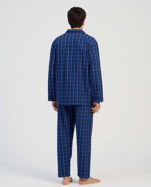 Pijama Hombre Largo Solapa Algodón Popelín Cuadros - Azul 2998_38