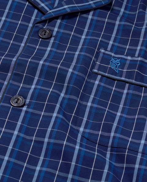 Pijama Hombre Largo Solapa Algodón Popelín Cuadros - Azul 2998_38