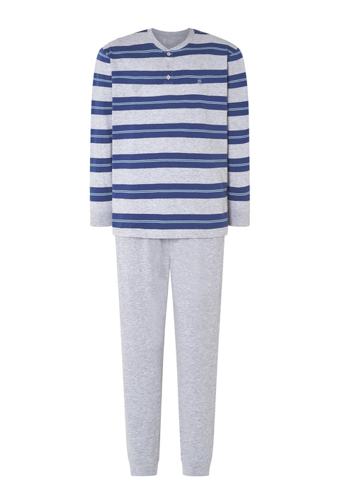 Pijama Hombre Largo Tapeta Algodón Punto Rayas - Gris 5578_20 - 89986842 - https://www.elbuhonocturno.com/