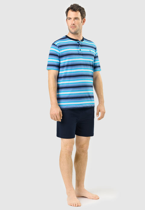 Pijama Hombre Verano Corto Tapeta Algodón Punto Rayas - Azul 3036_33 - 67165822 - https://www.elbuhonocturno.com/