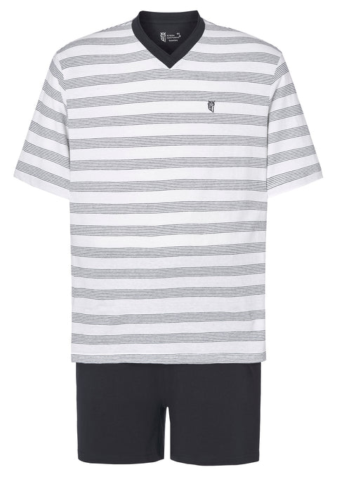 Pijama Hombre Verano Corto Pico Algodón Punto Rayas - Azul 3037_39 - 25181225 - https://www.elbuhonocturno.com/