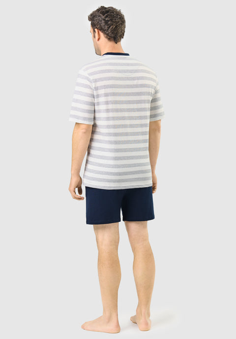 Pijama Hombre Verano Corto Pico Algodón Punto Rayas - Azul 3037_39 - 978643 - https://www.elbuhonocturno.com/