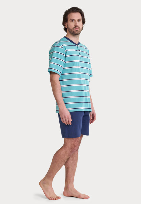 Pijama Hombre Verano Corto Tapeta Algodón Punto Rayas - Verde 3039_40 - 10351822 - https://www.elbuhonocturno.com/