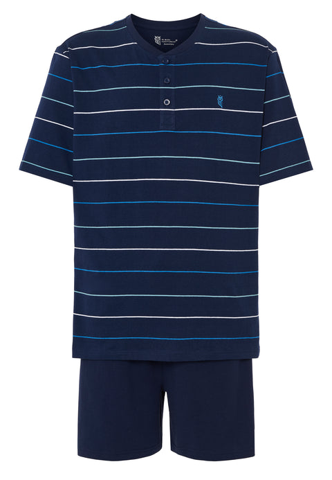 Pijama Hombre Verano Corto Tapeta Algodón Punto Rayas - Azul 3040_39 - 74022726 - https://www.elbuhonocturno.com/
