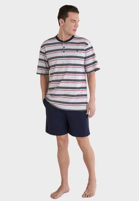 Pijama Hombre Verano Corto Tapeta Algodón Punto Rayas - Gris 3041_20 - 24896046 - https://www.elbuhonocturno.com/