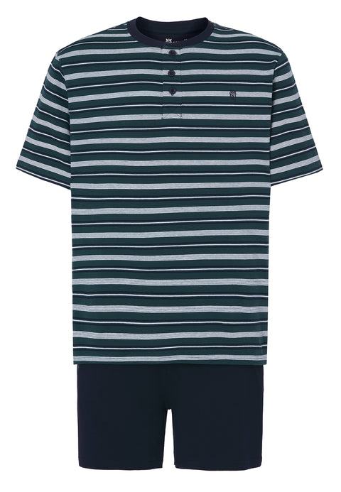 Pijama Hombre Verano Corto Tapeta Algodón Punto Rayas - Verde 3080_40 - 41018219 - https://www.elbuhonocturno.com/