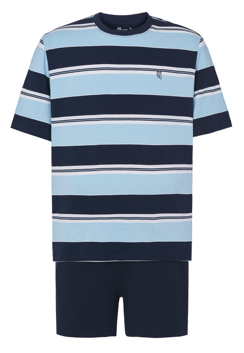 Pijama Hombre Verano Corto Tapeta Algodón Cuello Redondo Punto Rayas - Azul 3082_39 - 54681634 - https://www.elbuhonocturno.com/