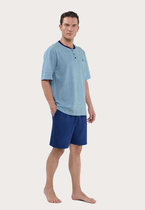 Pijama Hombre Corto Tapeta Algodón Punto Estampado - Azul 3311_39 - 23223801 - https://www.elbuhonocturno.com/