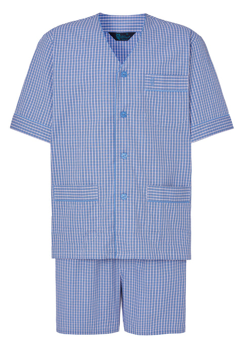 Pijama Hombre Verano Corto Judo Algodón Popelín Cuadros - Azul 4535_30 - 22579236 - https://www.elbuhonocturno.com/