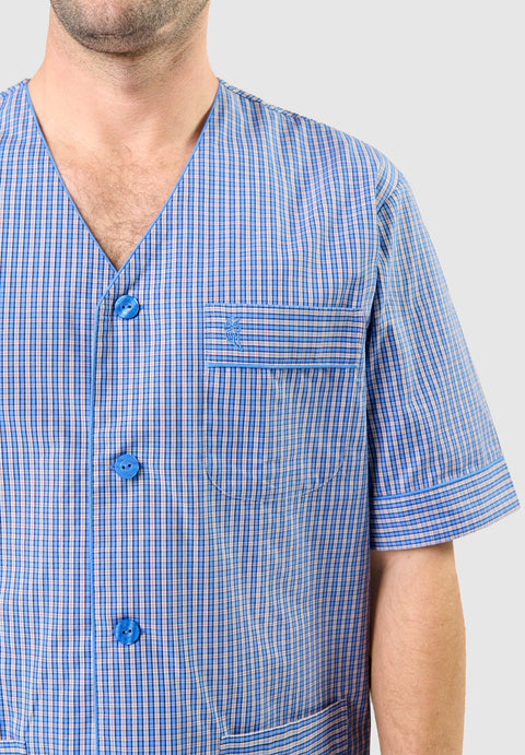 Pijama Hombre Verano Corto Judo Algodón Popelín Cuadros - Azul 4535_30 - 72789791 - https://www.elbuhonocturno.com/