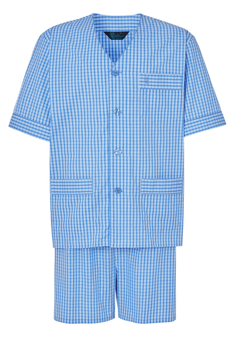 Pijama Hombre Verano Corto Judo Algodón Popelín Cuadros - Azul 4536_36 - 49166287 - https://www.elbuhonocturno.com/