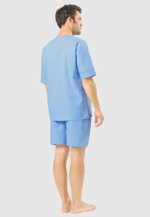 Pijama Hombre Verano Corto Judo Algodón Popelín Cuadros - Azul 4536_36 - 55035670 - https://www.elbuhonocturno.com/