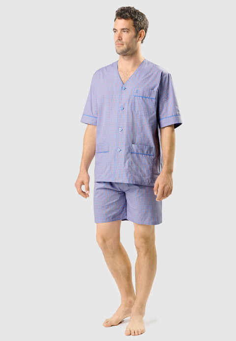 Pijama Hombre Verano Corto Judo Algodón Popelín Cuadros - Azul 4538_30 - 84552102 - https://www.elbuhonocturno.com/