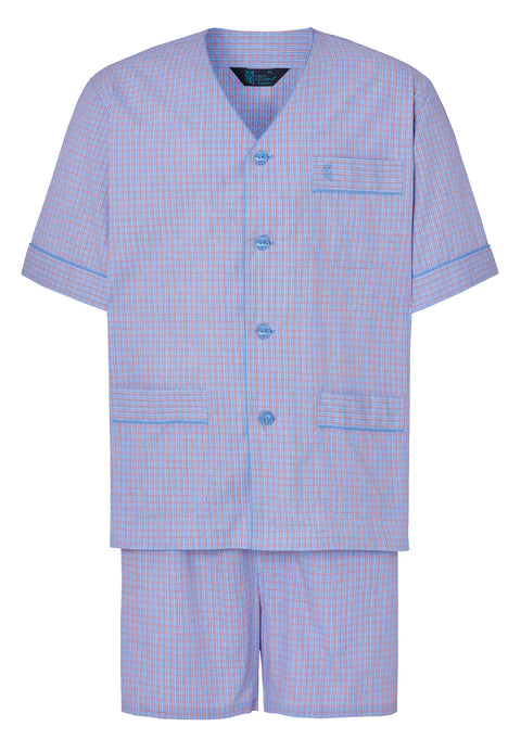 Pijama Hombre Verano Corto Judo Algodón Popelín Cuadros - Azul 4538_30 - 89249675 - https://www.elbuhonocturno.com/