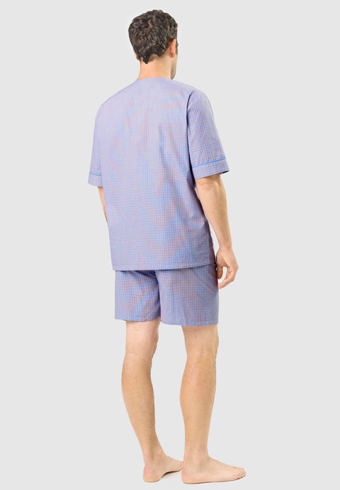Pijama Hombre Verano Corto Judo Algodón Popelín Cuadros - Azul 4538_30 - 1884344 - https://www.elbuhonocturno.com/