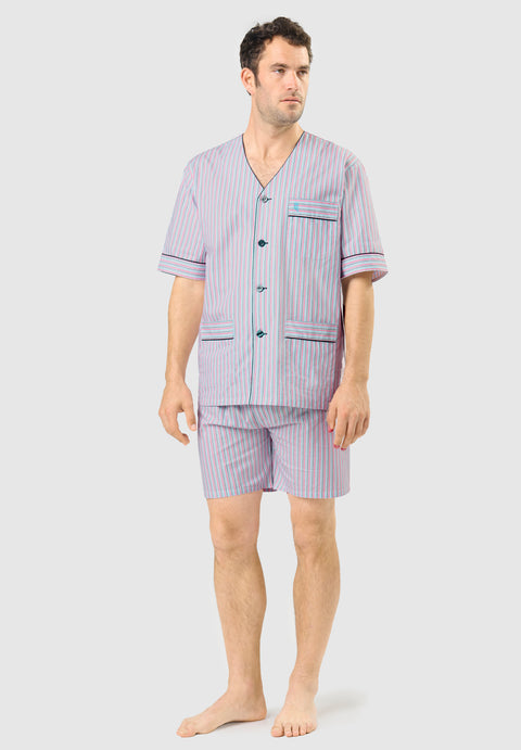 Pijama Hombre Verano Corto Judo Algodón Popelín Rayas - Blanco 4539_01 - 19590407 - https://www.elbuhonocturno.com/