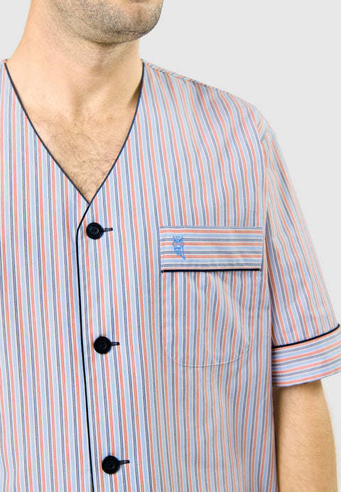 Pijama Hombre Verano Corto Judo Algodón Popelín Rayas - Blanco 4539_01 - 45624785 - https://www.elbuhonocturno.com/