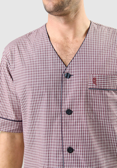 Pijama Hombre Verano Corto Judo Popelín Cuadros - Rojo 4541_30 - 44068583 - https://www.elbuhonocturno.com/