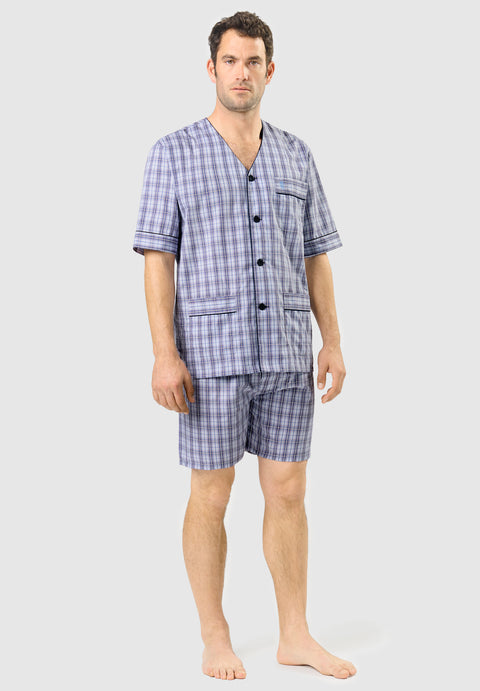Pijama Hombre Verano Corto Judo Popelín Cuadros - Azul 4542_30 - 27752370 - https://www.elbuhonocturno.com/