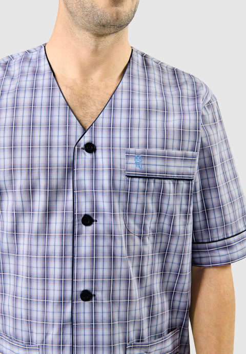 Pijama Hombre Verano Corto Judo Popelín Cuadros - Azul 4542_30 - 53428085 - https://www.elbuhonocturno.com/
