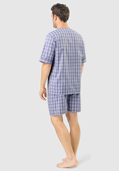 Pijama Hombre Verano Corto Judo Popelín Cuadros - Azul 4542_30 - 43109509 - https://www.elbuhonocturno.com/