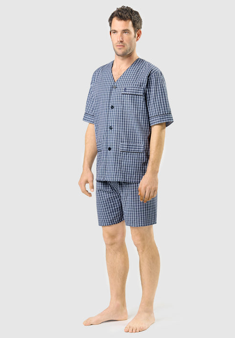 Pijama Hombre Verano Corto Judo Popelín Cuadros - Azul 4543_39 - 28549886 - https://www.elbuhonocturno.com/