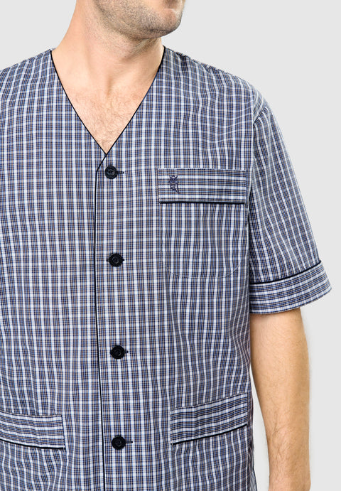 Pijama Hombre Verano Corto Judo Popelín Cuadros - Azul 4543_39 - 37376794 - https://www.elbuhonocturno.com/