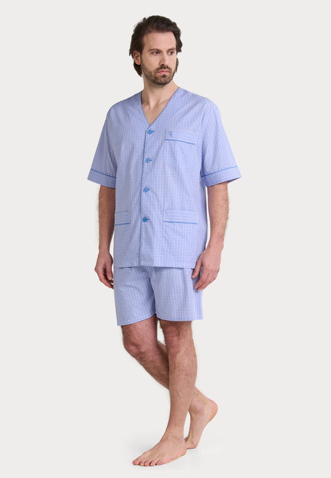 Pijama Hombre Verano Corto Judo Popelín Cuadros - Azul 4544_37 - 24049468 - https://www.elbuhonocturno.com/