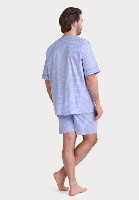 Pijama Hombre Verano Corto Judo Popelín Cuadros - Azul 4544_37 - 2870819 - https://www.elbuhonocturno.com/