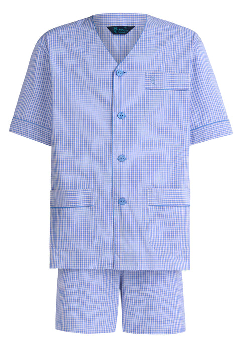 Pijama Hombre Verano Corto Judo Popelín Cuadros - Azul 4544_37 - 98929009 - https://www.elbuhonocturno.com/