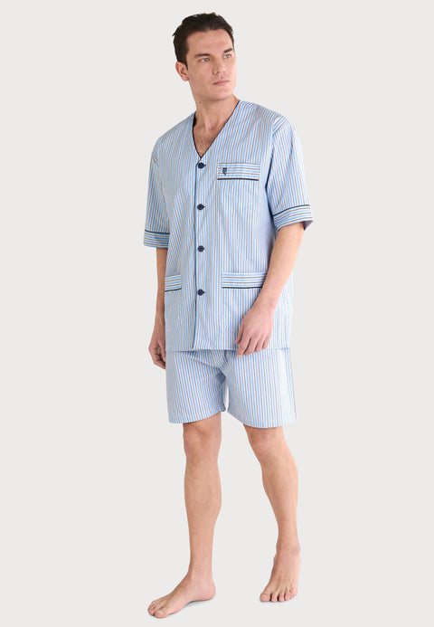 Pijama Hombre Verano Corto Judo Popelín Rayas - Azul 4547_30 - 10785580 - https://www.elbuhonocturno.com/