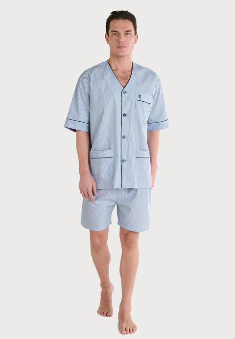 Pijama Hombre Verano Corto Judo Popelín Rayas - Azul 4549_36 - 3435429 - https://www.elbuhonocturno.com/
