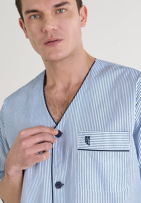 Pijama Hombre Verano Corto Judo Popelín Rayas - Azul 4549_36 - 12760571 - https://www.elbuhonocturno.com/