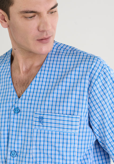 Pijama Hombre Verano Corto Judo Popelín Cuadros - Azul 4550_33 - 80657858 - https://www.elbuhonocturno.com/