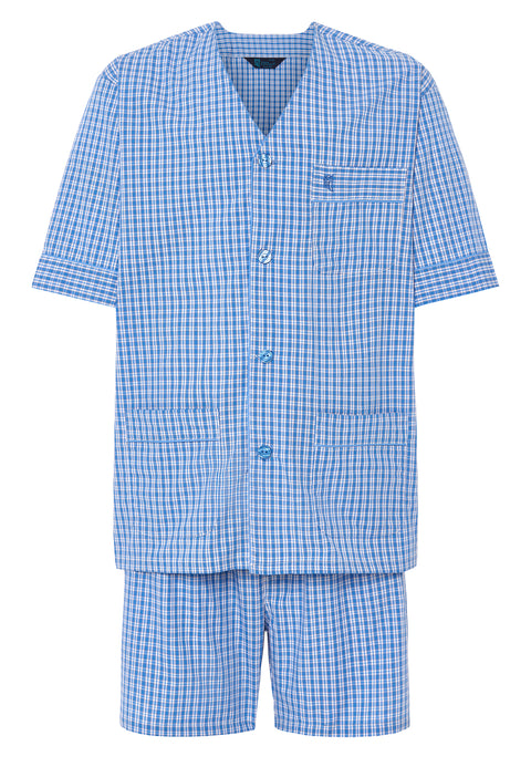 Pijama Hombre Verano Corto Judo Popelín Cuadros - Azul 4550_33 - 37540925 - https://www.elbuhonocturno.com/
