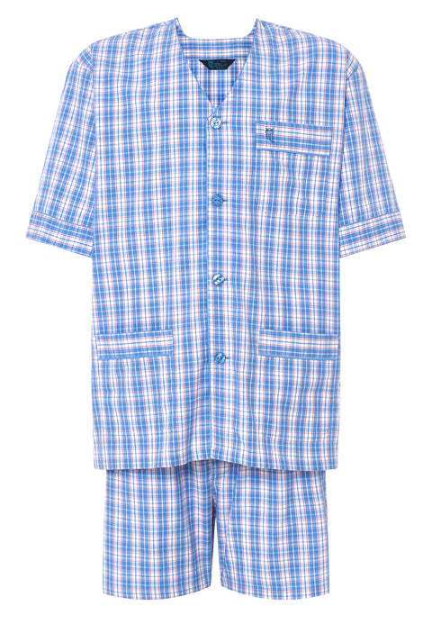 Pijama Hombre Verano Corto Judo Popelín Cuadros - Azul 4551_30 - 91121800 - https://www.elbuhonocturno.com/