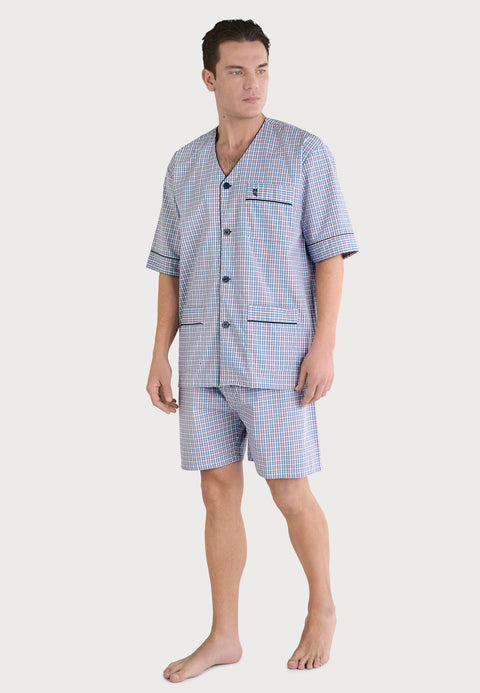 Pijama Hombre Verano Corto Judo Popelín Cuadros - Blanco 4552_01 - 98307332 - https://www.elbuhonocturno.com/