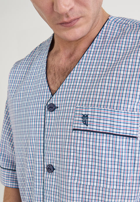 Pijama Hombre Verano Corto Judo Popelín Cuadros - Blanco 4552_01 - 32203168 - https://www.elbuhonocturno.com/