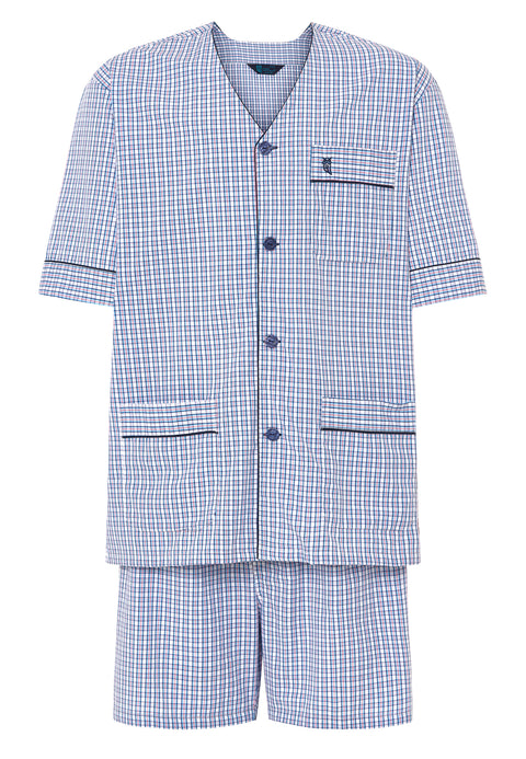 Pijama Hombre Verano Corto Judo Popelín Cuadros - Blanco 4552_01 - 25512406 - https://www.elbuhonocturno.com/