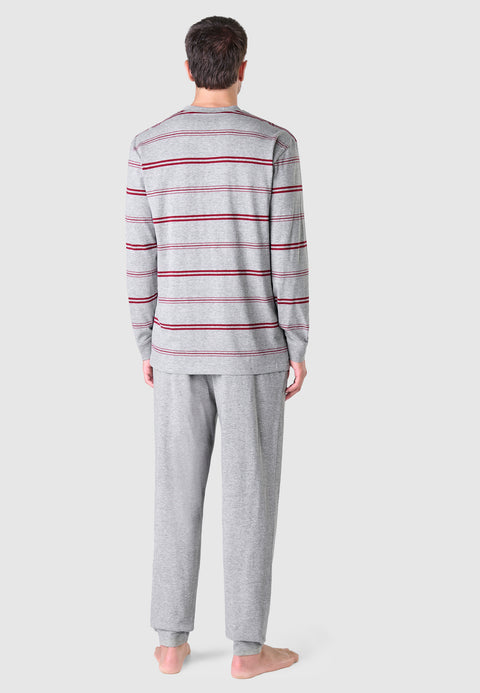 Pijama Hombre Largo Tapeta Punto Rayas - Gris 5576_20 - 84628986 - https://www.elbuhonocturno.com/
