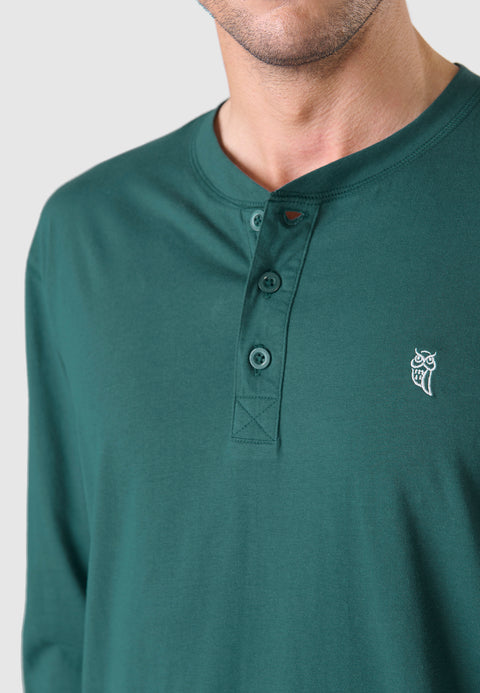 7523 - Long Sleeve Knit T-shirt with Smooth Placket - Green